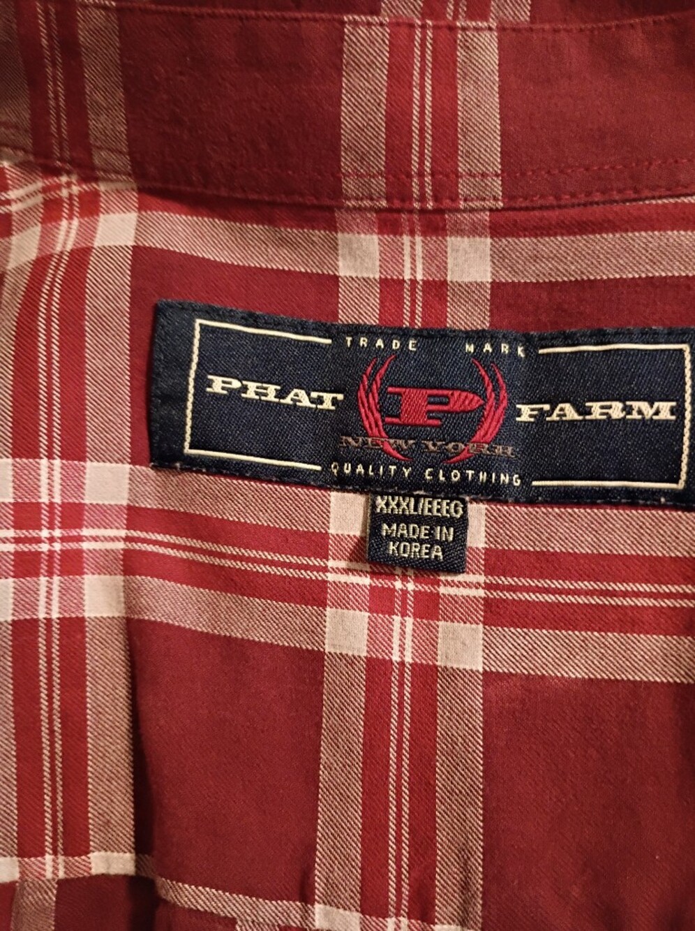 Phat Farm Red and Cream Plaid Shirt. 80's & 90's Retro Phat Farm. All Buttons.